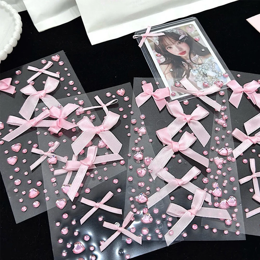 1 unidad de pegatinas 3D de cristal con lazo de encaje de amor rosa DIY Kpop Toploader Deco pegatinas para cámara pegatinas de diamantes de imitación regalos