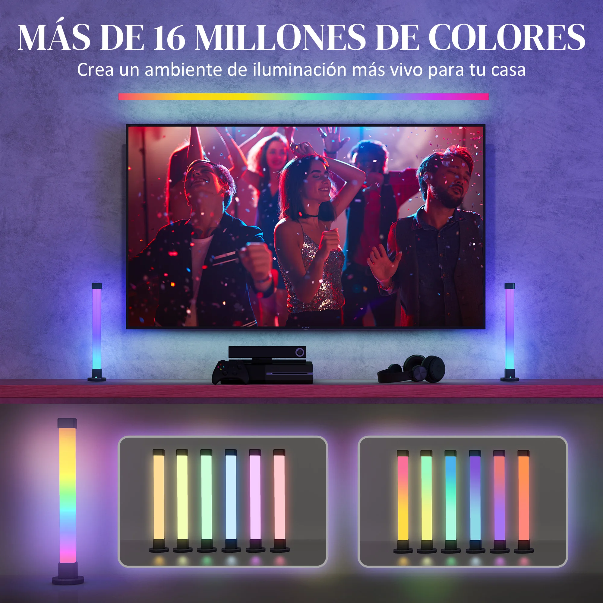HOMCOM Conjunto de Lámparas de Mesa Inteligente Lámparas de Mesa LED con Control Remoto App Bluetooth Sincronización con Música y Temporizador para Salón Sala de Juegos Dormitorio Blanco - imagen 3