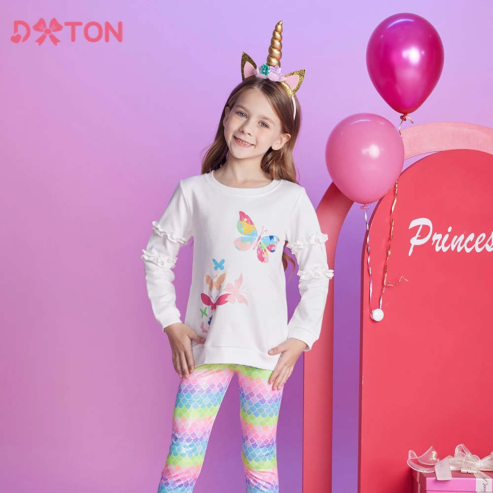 DXTON Sudadera de algodón para niña con volantes de mariposa - imagen 4