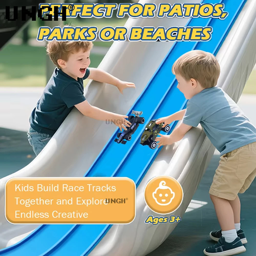 Pista de carreras Flexible de juguete DIY, pista de coche de carreras de doble vía, 4 coches de juguete resistentes a los golpes, pista de carreras enrollable para niños, juego de regalo - imagen 2