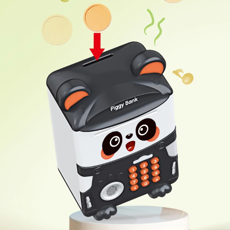 Hucha Panda, caja de dinero de dibujos animados, contraseña de huella digital, rollo de inducción automática, simulación de cajero automático electrónico, juguetes para niños de Navidad - imagen 3