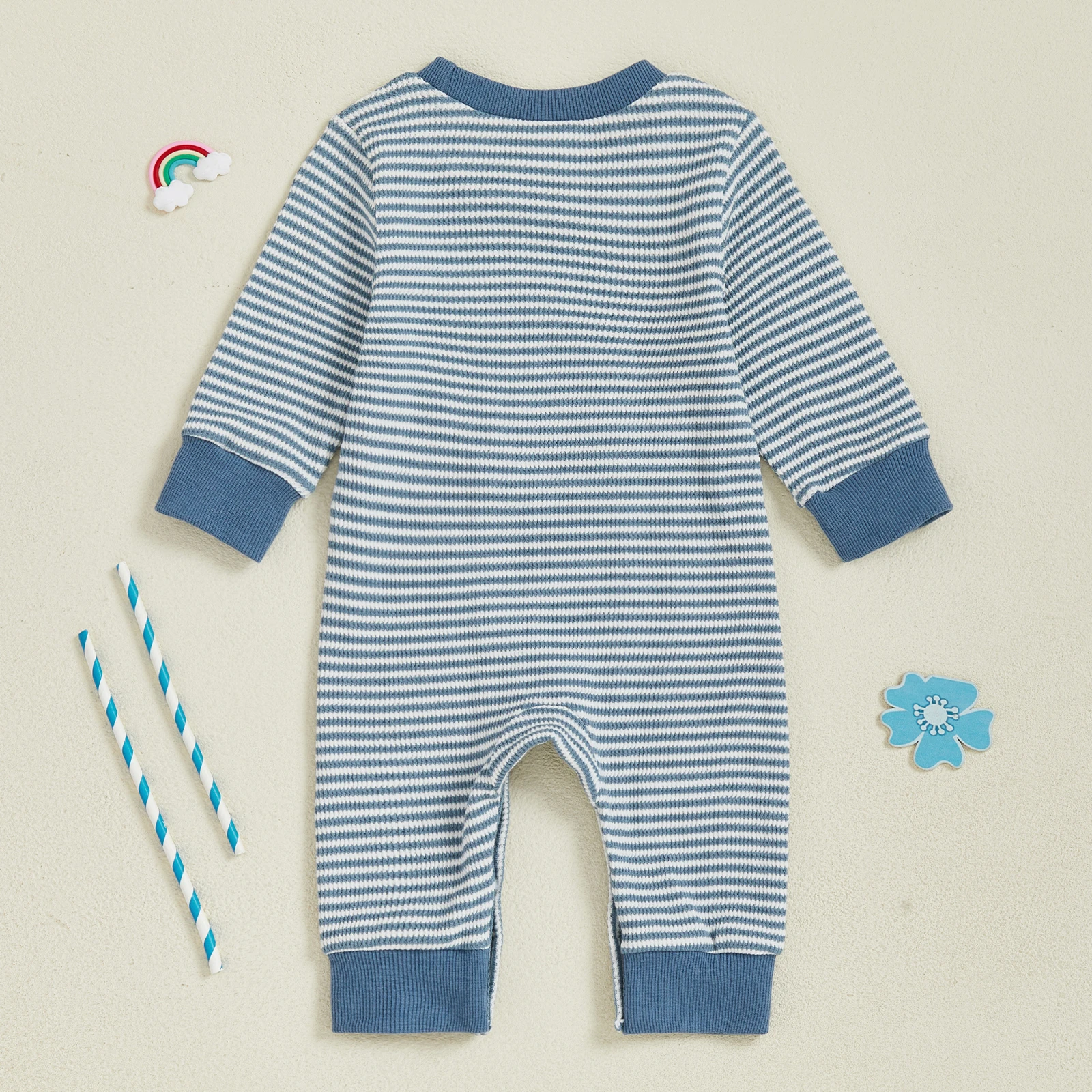 VISgogo-sudaderas para bebés, peleles con letras de Golf bordadas a rayas, ropa de otoño de manga larga con gofres, monos - imagen 2