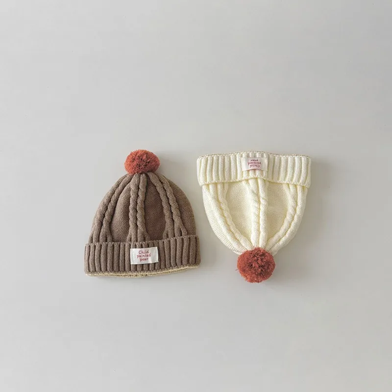 Gorro de invierno para bebé de moda coreana, gorro tejido con Cable de bloque de Color, gorro acrílico térmico cálido para niño y niña, gorro para niño - imagen 3