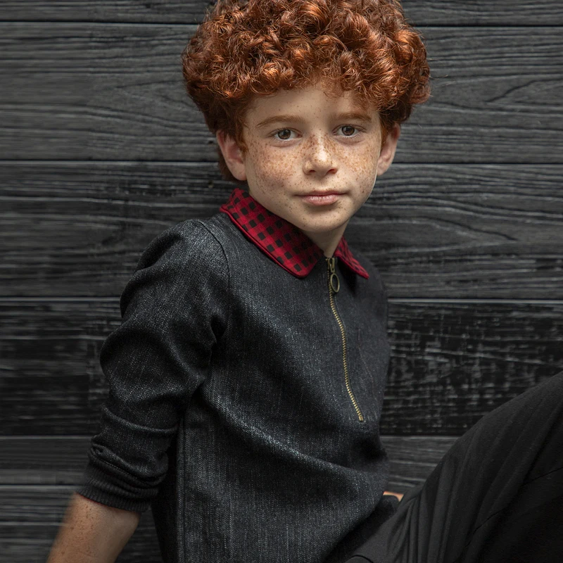 Conjunto vaquero para niña Ali-Plus – Estilo otoño con cuadros rojos - imagen 5