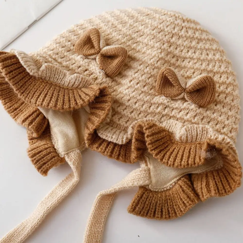 Nuevos lindos sombreros cálidos gorros con dobladillo de punto de Color sólido Otoño Invierno sombreros de jersey a prueba de frío - imagen 2