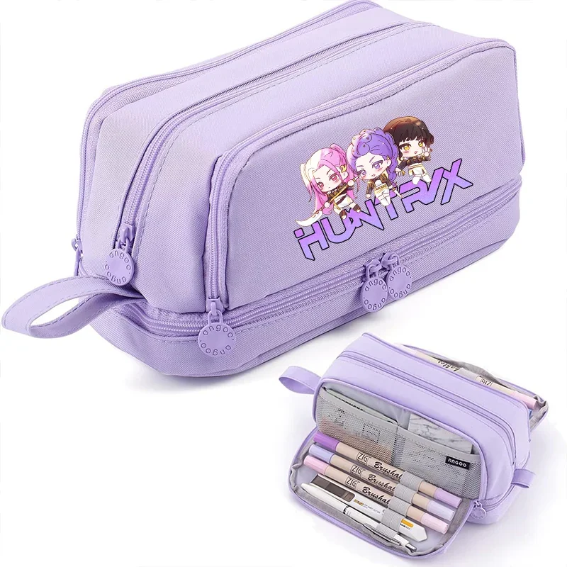 Bolsa de lápices de alta capacidad Kpop Demon Hunters, estuche de lápices de música de dibujos animados para chica, estuche de bolígrafo para estudiantes Rumi Mira Zoey, papelería escolar para niños - imagen 2