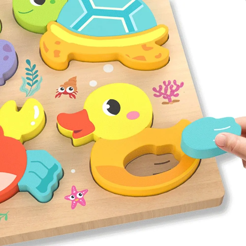 Rompecabezas 3D de madera Multicolor, rompecabezas de animales de dibujos animados, coordinación mano-ojo, Educación Temprana, frutas, dinosaurios, rompecabezas de aprendizaje de inglés - imagen 3