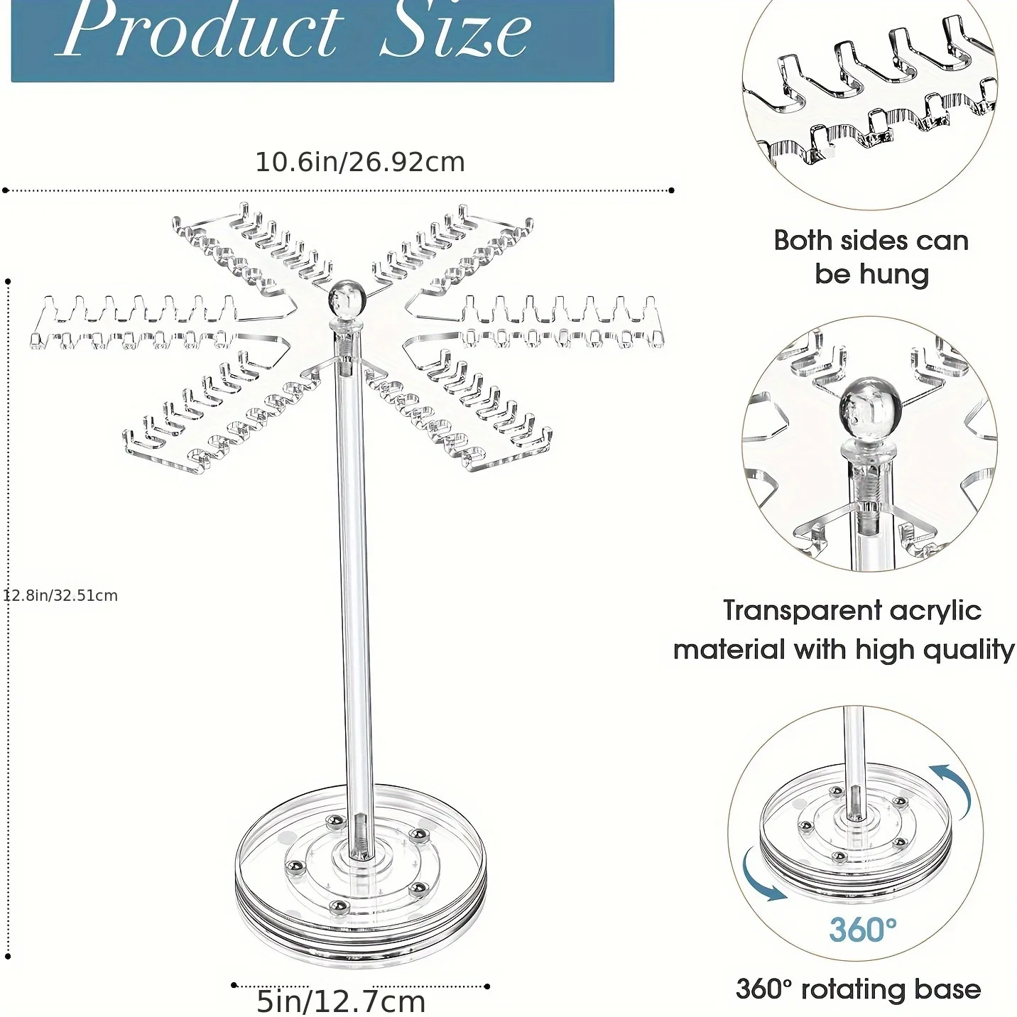 Necklace storage rack transparent acrylic rotating jewelry display rack jewelry storage container hanger with 84 hooks decor - imagen 5