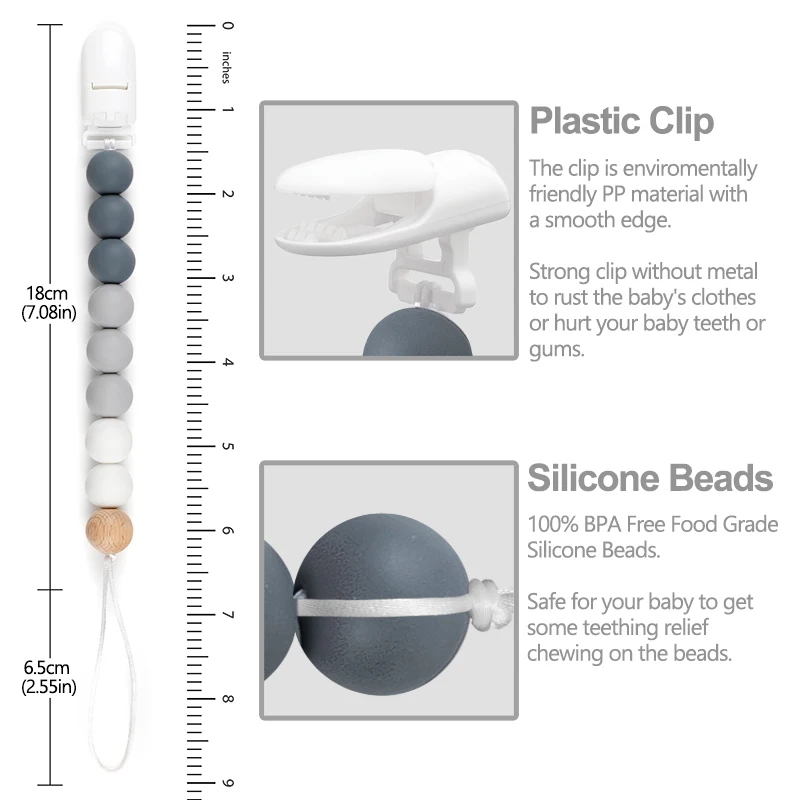 Clips para chupete de bebé, cadena integrada de silicona para chupete de bebé, mordedor, juguetes para la dentición, soporte con Clip, Clip de cadena, regalo para bebé, 1 ud. - imagen 4