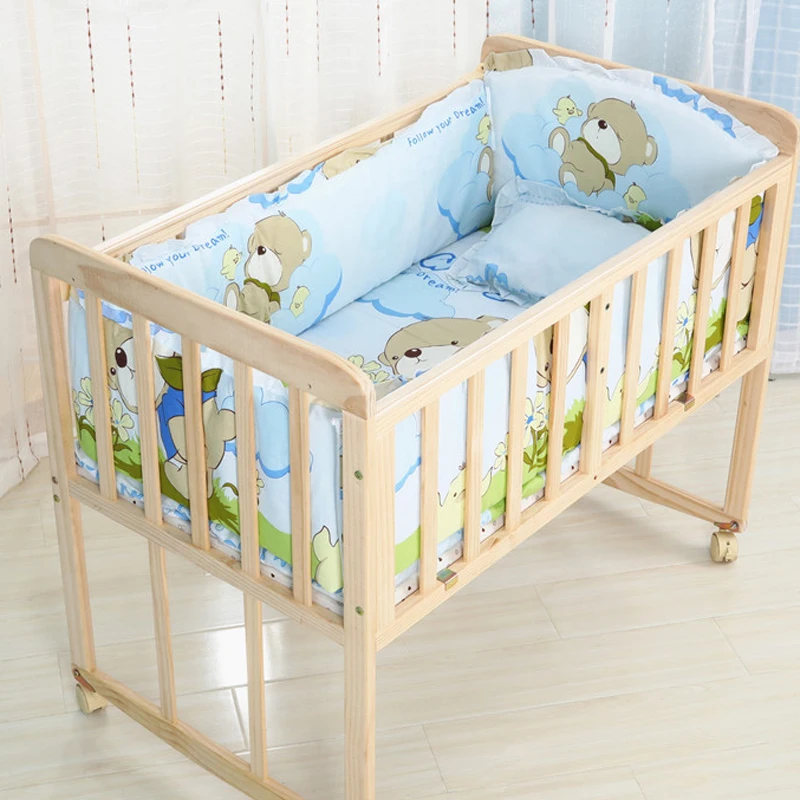 Juego de 6 unidades de ropa de cama para cuna con diseño universal, ropa de cama de algodón para bebés pequeños, incluye parachoques para cuna de bebé, sábana y funda de almohada - imagen 4