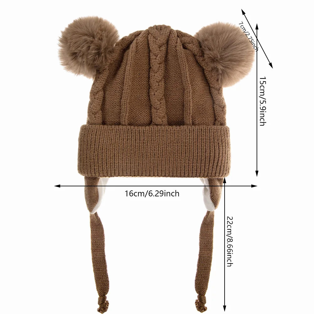 Gorros de punto con textura de oso para bebés y niñas, gorros gruesos y cálidos con protección para los oídos, forro de algodón, diademas para niños - imagen 2