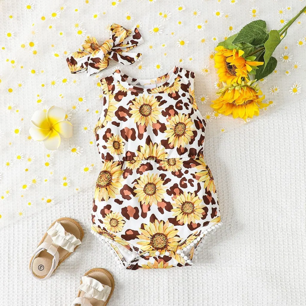 Body para bebé recién nacido de 0 a 2 años, 2 piezas con diadema, Pelele con estampado Floral, ropa de verano