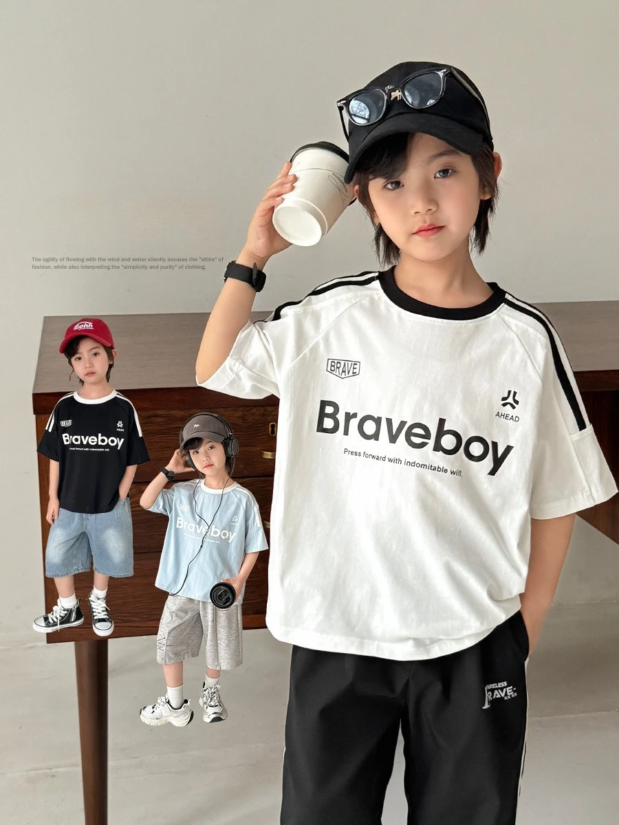 Camiseta de verano para niño – Algodón puro con estampado de letras