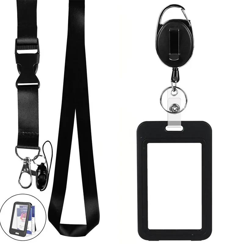 Funda de identificación para tarjeta de trabajo transparente de doble cara con cordón, correa para el cuello, funda para tarjeta de empleado y pecho