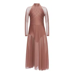 Traje de ballet moderno con malla transparente y diamantes