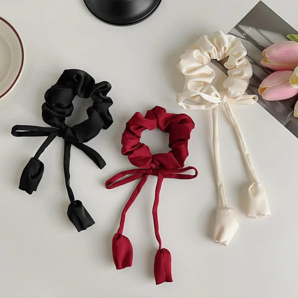 Diademas bonitas de tulipán para mujer y niña, lazos para el cabello de estilo pijo coreano, coleteros elegantes, accesorios para el cabello con lazo y flores - imagen 4