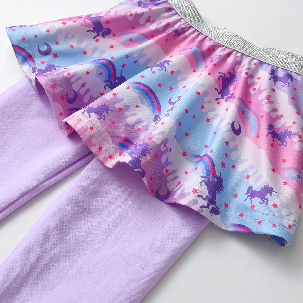 DXTON Leggings con falda unicornio arcoíris para niñas