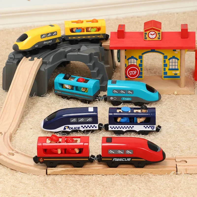 Tren retro con sonido de juguete, juego de tren eléctrico ligero, tren de juguete educativo para niños, coche ferroviario de madera Compatible con pista de madera - imagen 3