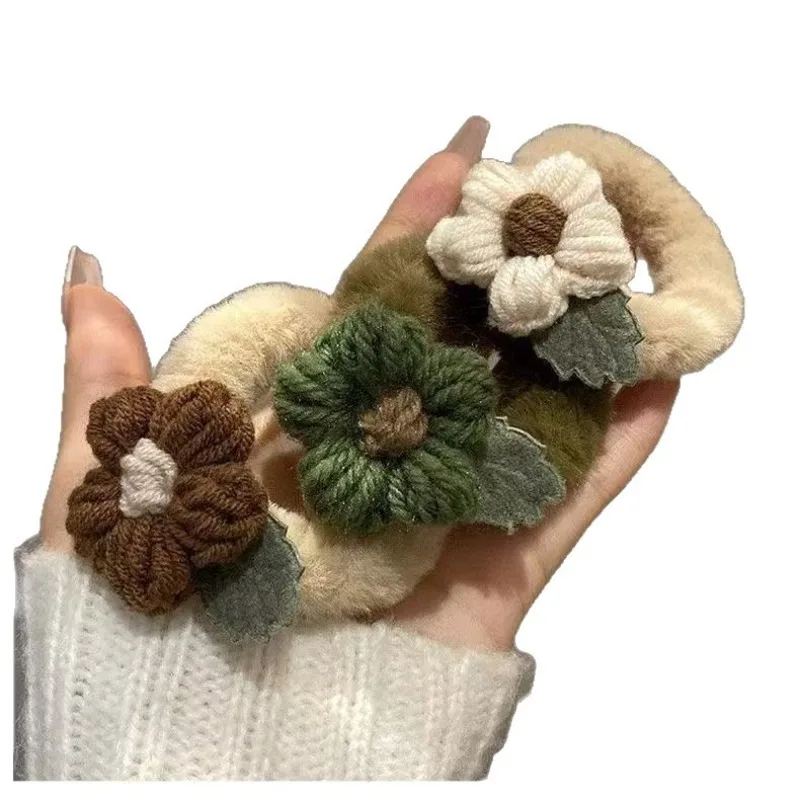 Coleteros de flores esponjosas para niñas – Lazos elásticos suaves - imagen 2