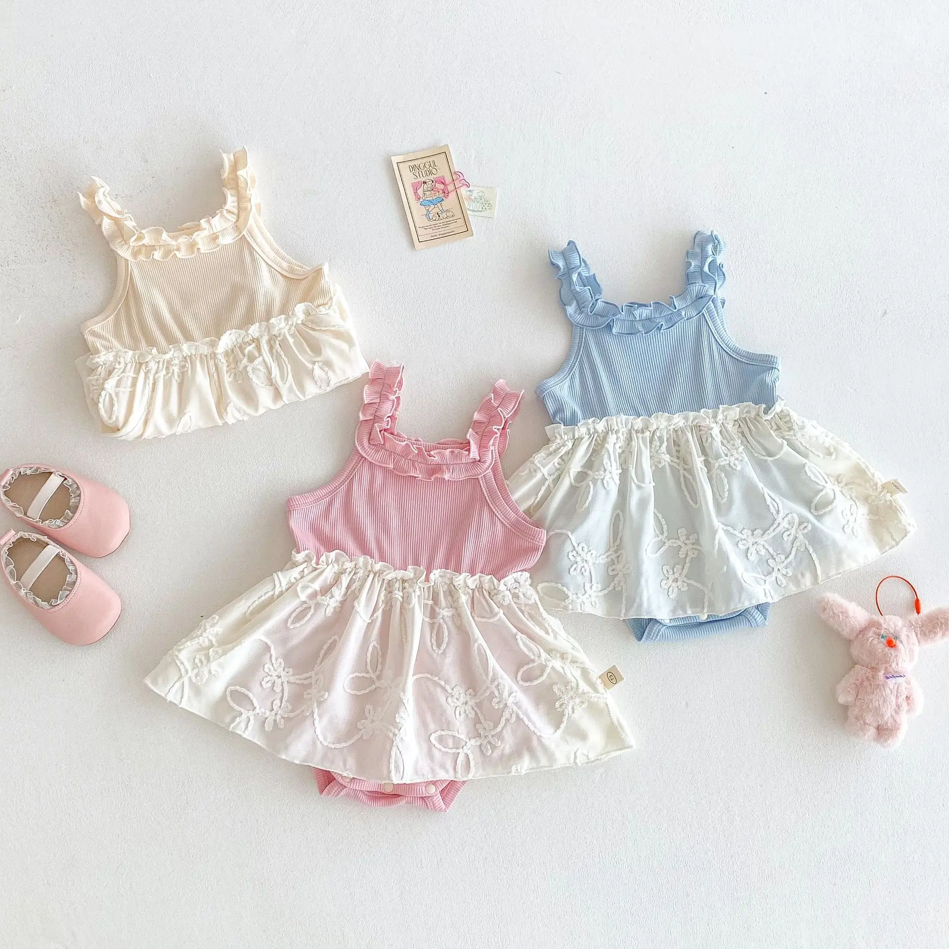 2025 nuevo verano bebé niña moda Color caramelo Sling Bubble Body ropa infantil recién nacido - imagen 4