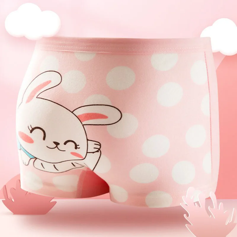 Ropa interior de algodón para niños de 4 piezas, calzoncillos Boxer suaves para niñas, bragas transpirables con patrón de dibujos animados de conejo bonito para niña - imagen 4