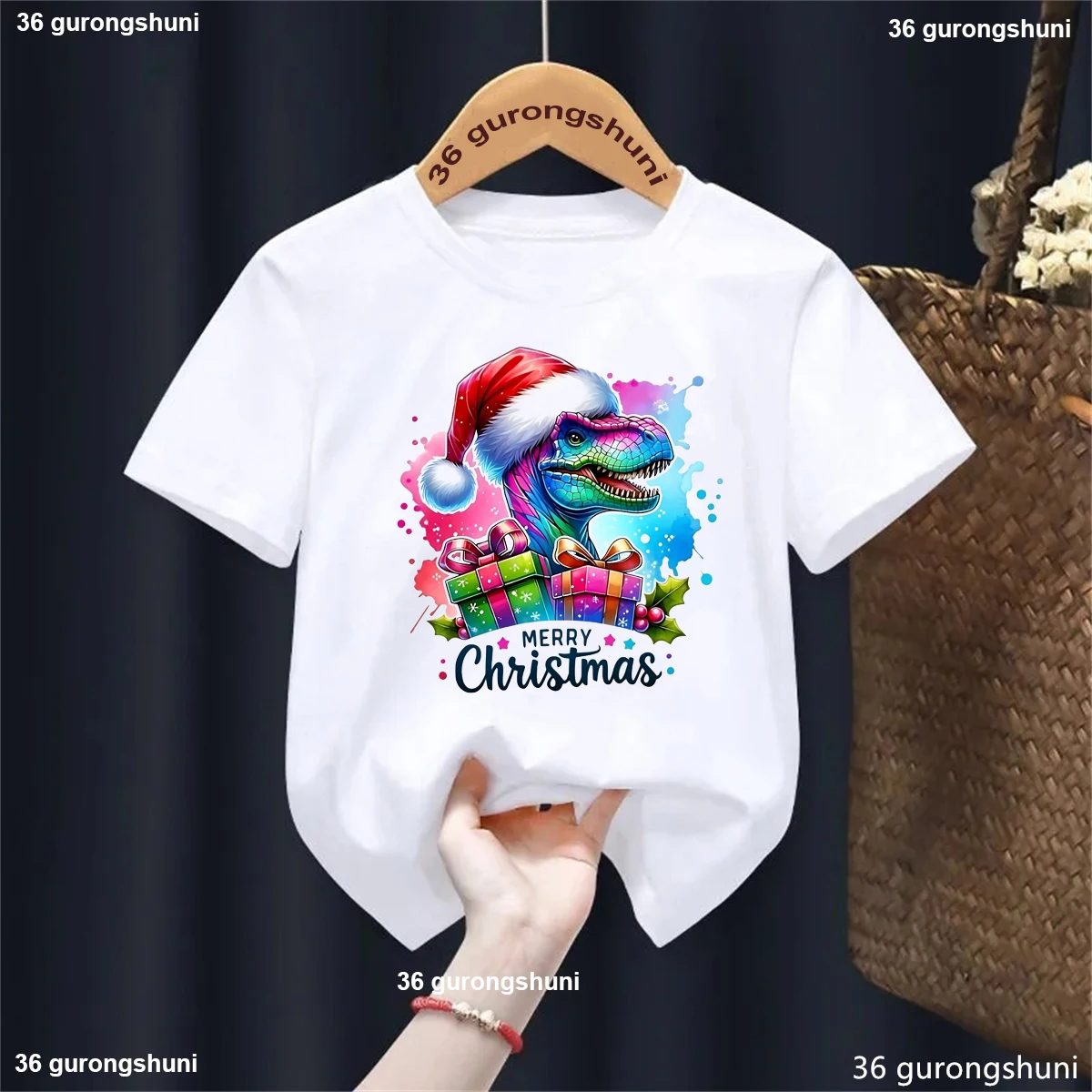 Soild Camiseta dinosaurio Navidad para niño y niña - imagen 2