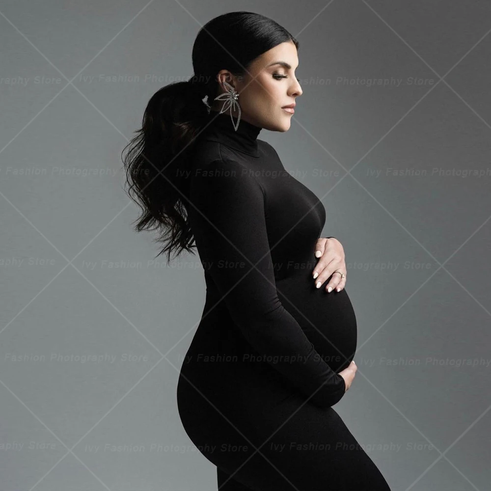 Vestido de maternidad cuello alto para sesión fotográfica y bienvenida - imagen 4