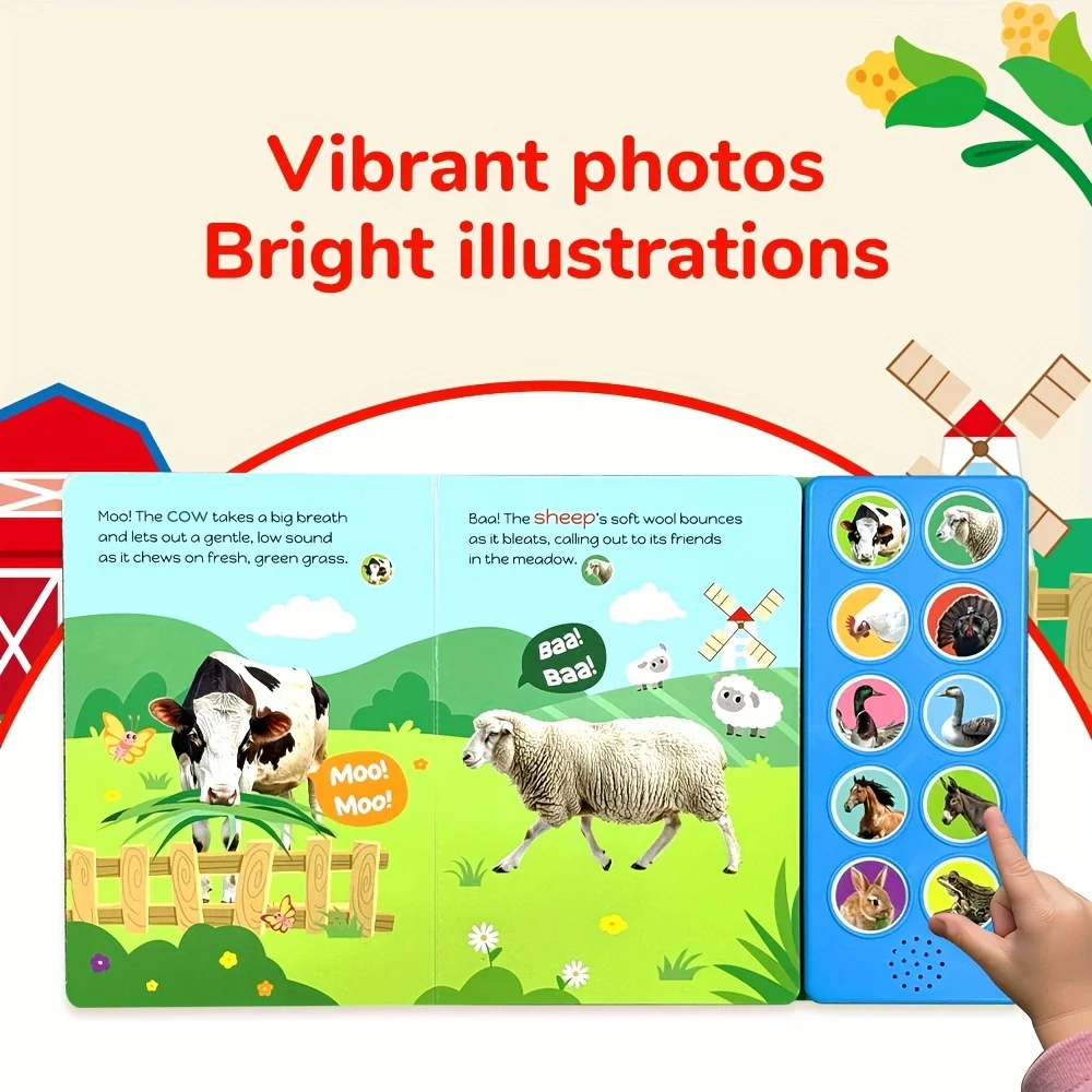 Libro de sonido interactivo para niños con 10 ruidos de granja, figuras de animales de granja ruidosos, juguetes educativos para niños pequeños, regalo - imagen 3