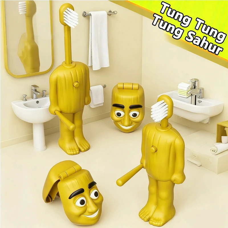 Divertido cepillo de dientes italiano Brainrot Tung para niños, cepillo de dientes de cerdas suaves de Anime, adornos decorativos de modelo lindo de dibujos animados de viaje - imagen 3