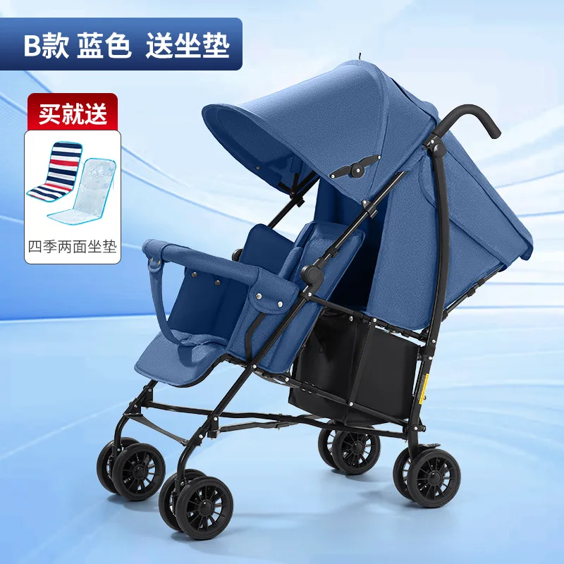 Venta al por mayor Cochecitos de bebé gemelos Asientos dobles Asientos delanteros y traseros Plegables livianos Adecuado para segunda niño - imagen 5