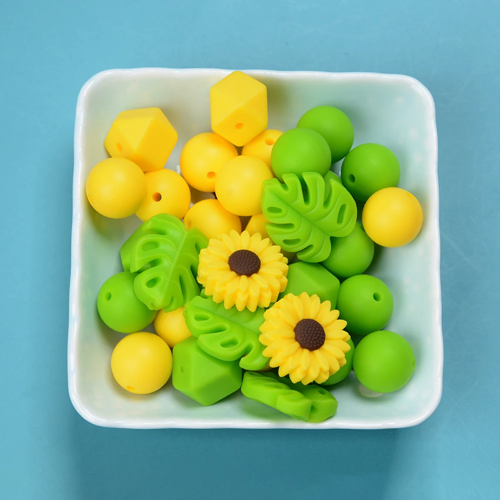 LOFCA-Cuentas de silicona para dentición de bebé, collar de flores y hojas, cadena de chupete, mordedor Circular de grado alimenticio - imagen 4