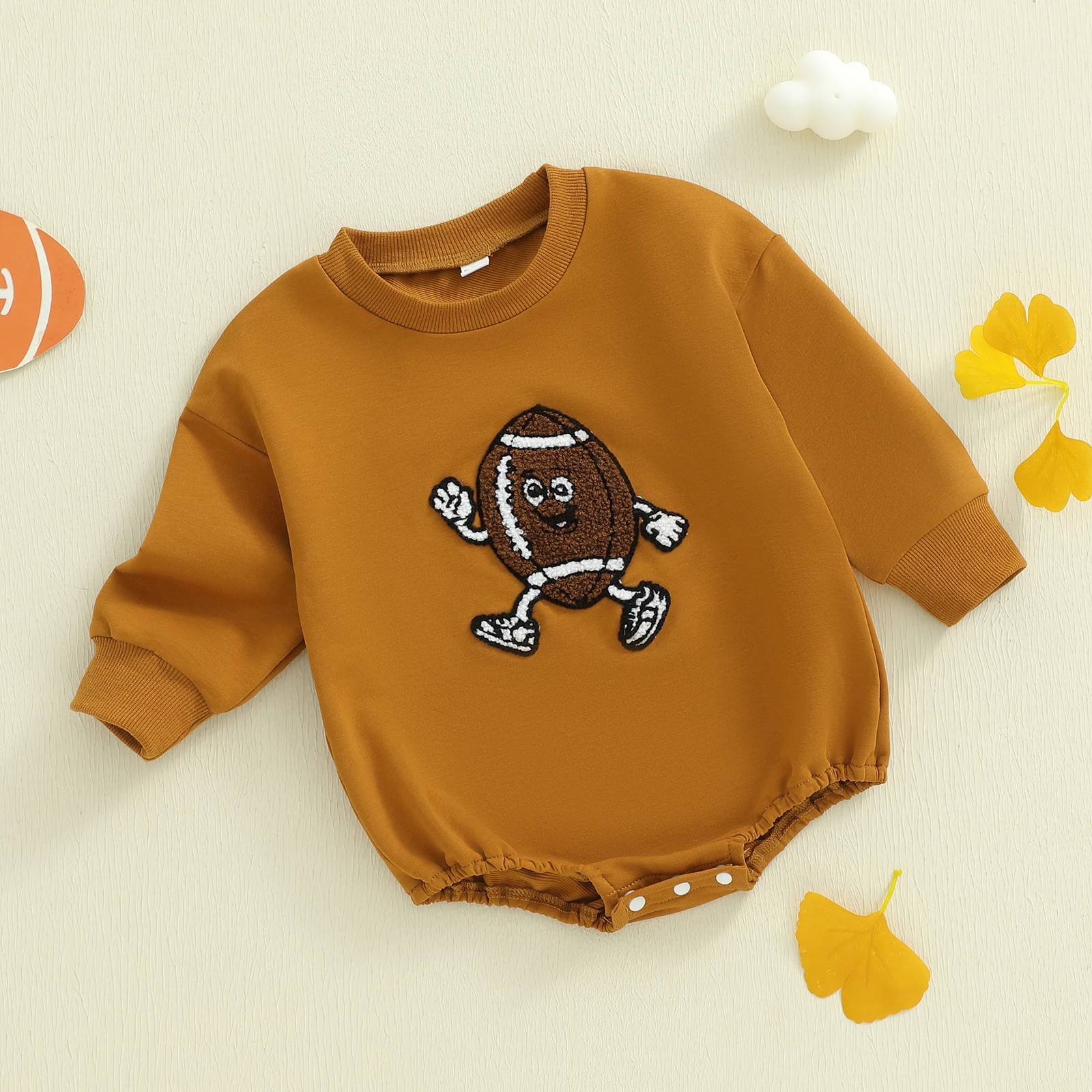 Mamelucos de fútbol para bebé recién nacido, adorable mono bordado de Rugby de manga larga con cuello redondo - imagen 3