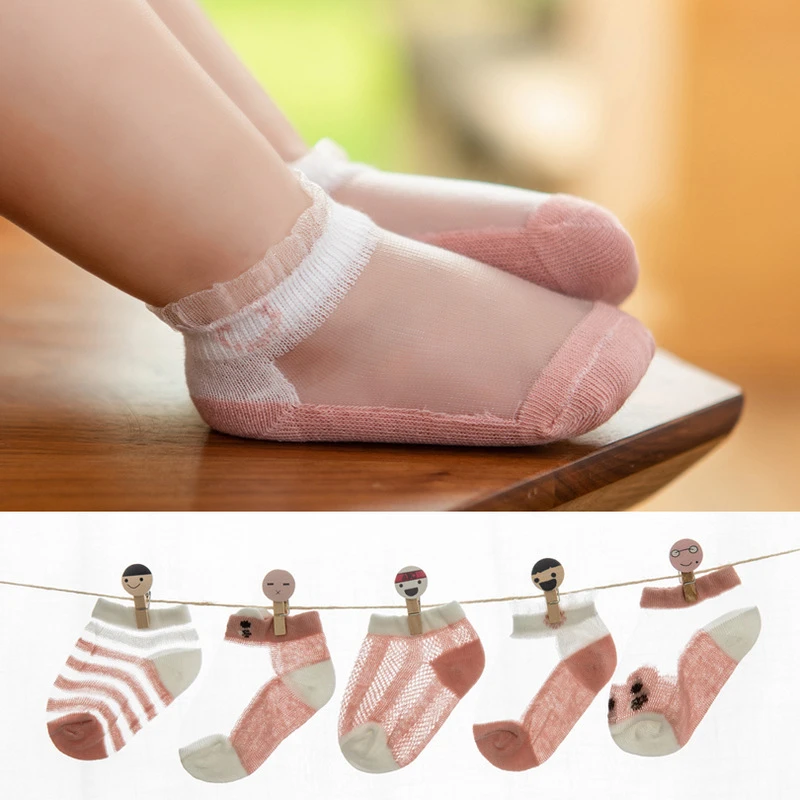 Calcetines de algodón fino para bebé, medias de corte bajo, de seda de hielo, para verano, 5 pares