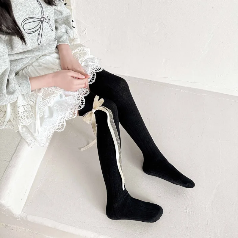 Calcetines altos de algodón con lazo para niños – Escolares primavera-verano