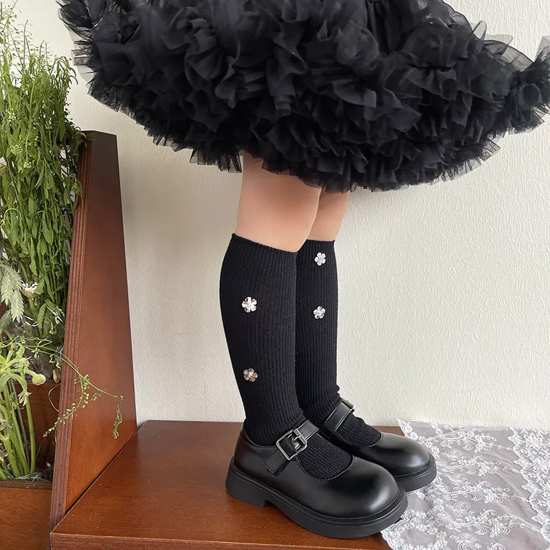 Calcetines de niña con flores y strass – Algodón suave - imagen 4