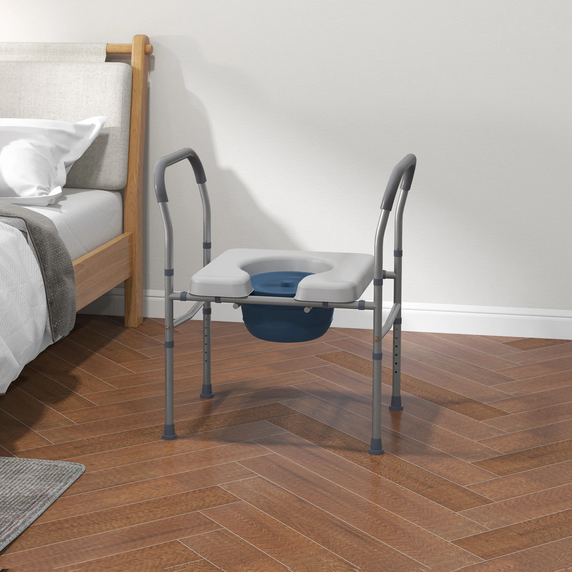 HOMCOM Silla WC Personas Mayores 4 en 1 Silla con Inodoro de Aluminio Silla de Ducha con Altura Ajustable y Almohadillas Antideslizantes Carga 136 kg para Discapacitados Embarazadas Gris - imagen 2