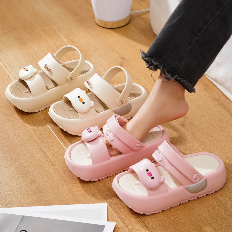 Sandalias plataforma para niñas suela EVA verano con dibujos de cerdo