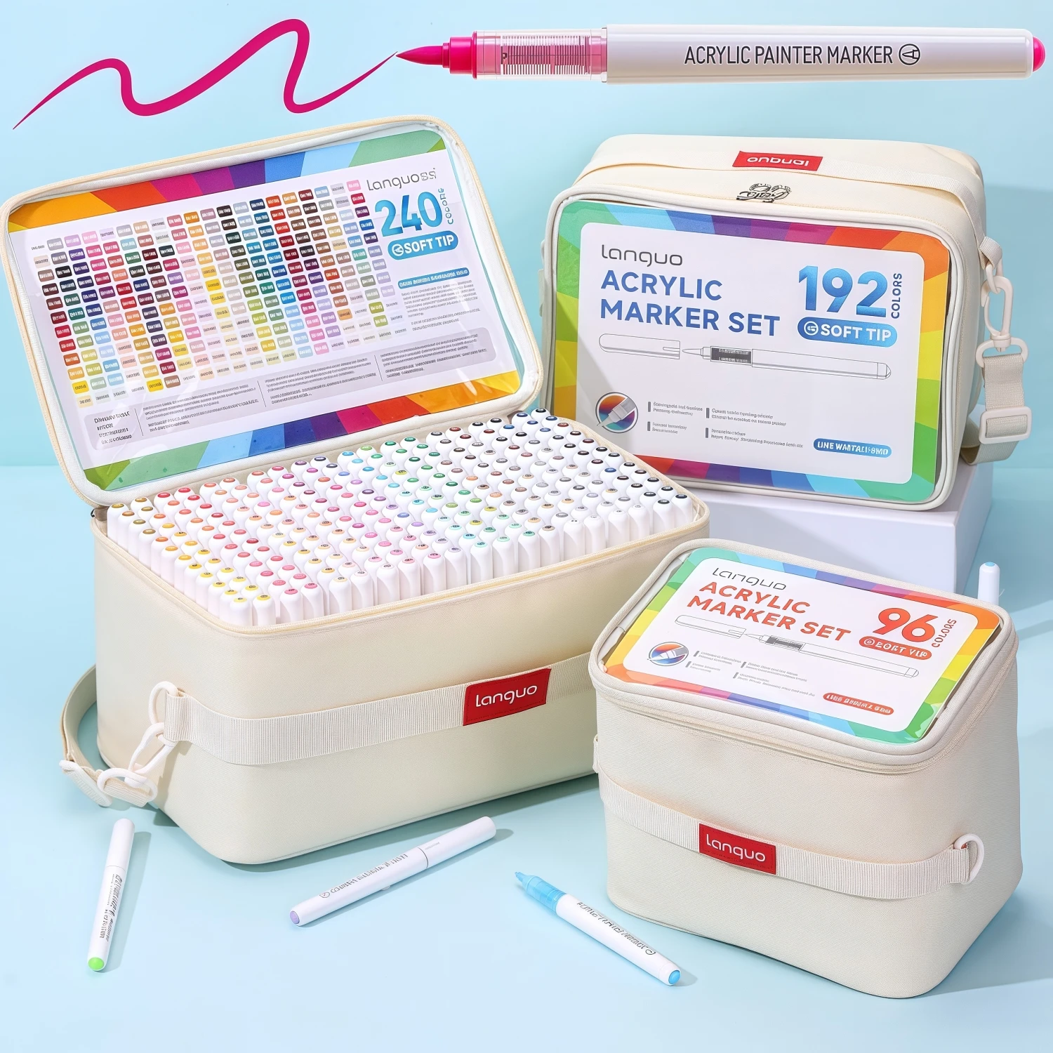 Rotuladores de pintura acrílica con control automático de tinta, estilos de bolsos (con base de almacenamiento), caja de almacenamiento en capas, bolígrafos de pintura acrílica con punta de pincel - imagen 2