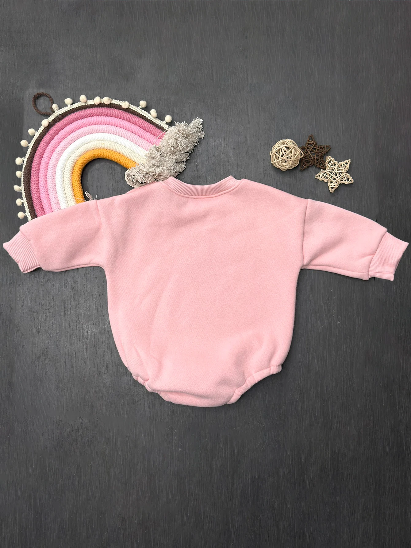 Mameluco de invierno de felpa de manga larga para bebé neutro bordado con letras Little Bunny - imagen 2