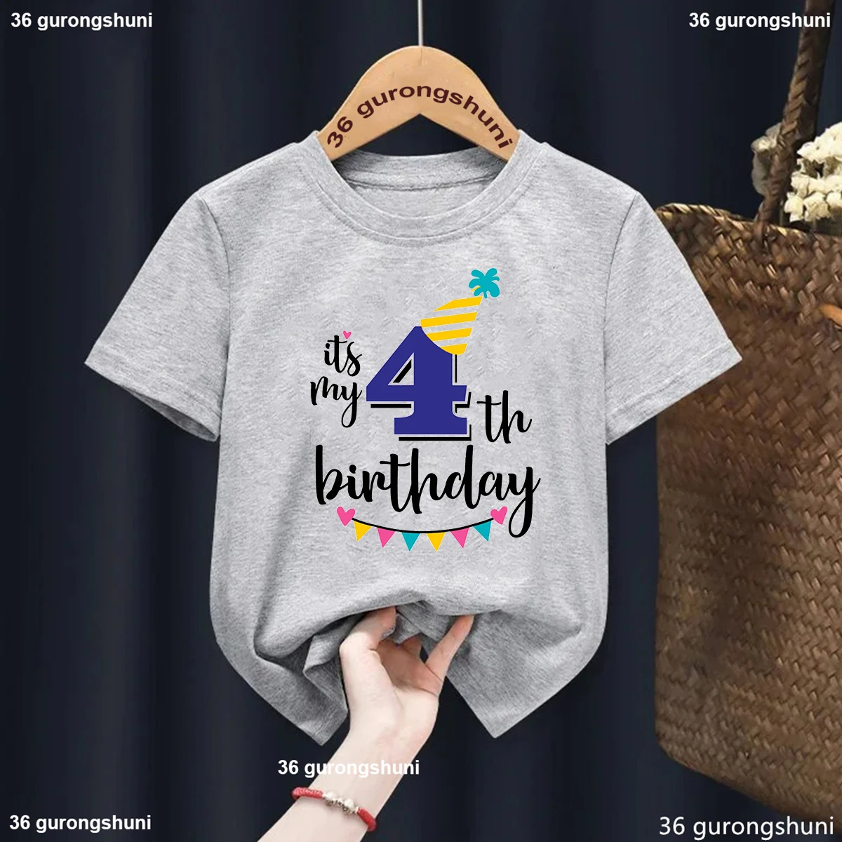 Camiseta con estampado gráfico de cumpleaños para niñas y niños, ropa Kawaii para niños, azul y gris, camiseta de verano, It Is My 3nd/4th/5th/6th - imagen 3