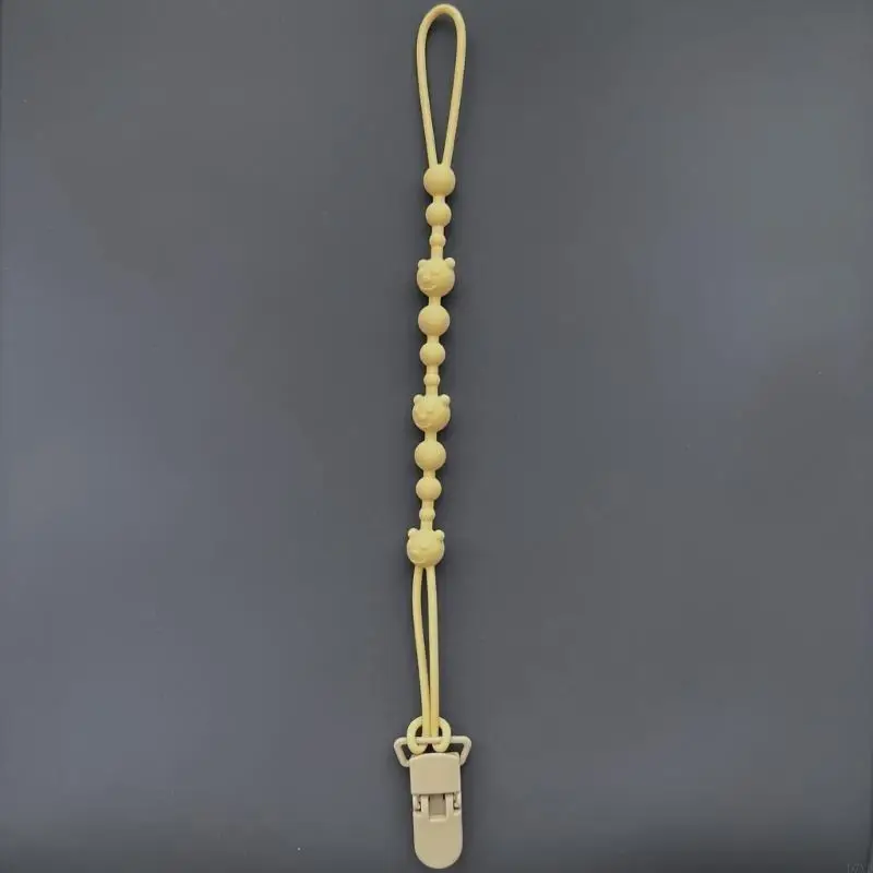 D7YD Cadena chupete para bebé, soporte para mordedor bebé, patrón oso, cadena para chupete bebé, Clip colorido para - imagen 3