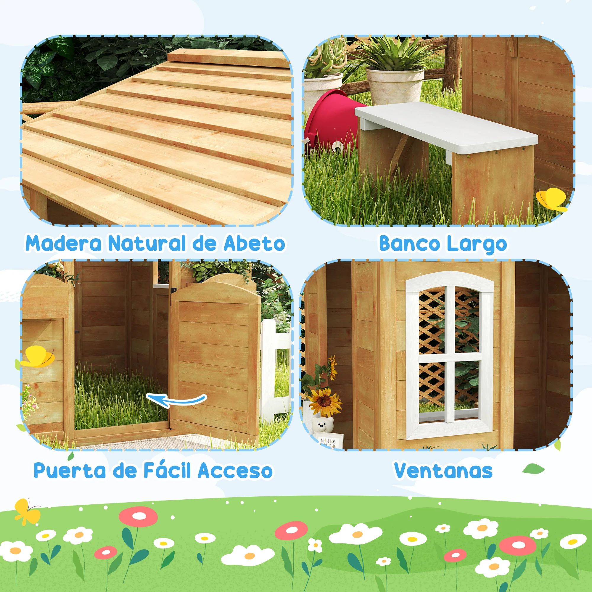 Outsunny Casita Infantil Exterior de Madera Casita Infantil de Jardín con Buzón Ventanas Jardinera Mostrador y Banco Casa de Juegos para Niños a Partir de 3 Años Natural - imagen 5