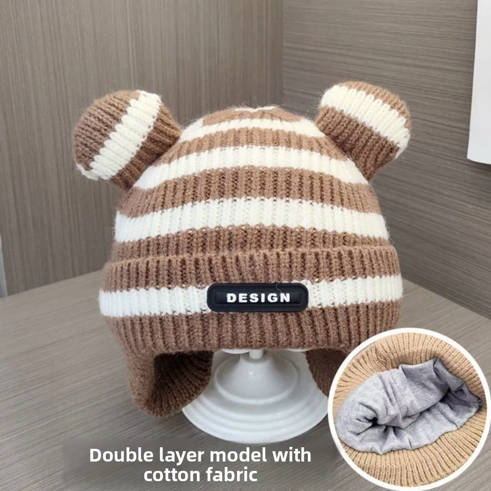Nueva gorra de punto a rayas, gorro con protección para los oídos a prueba de viento, gorro de punto cálido a prueba de frío de 0 a 3 años - imagen 4