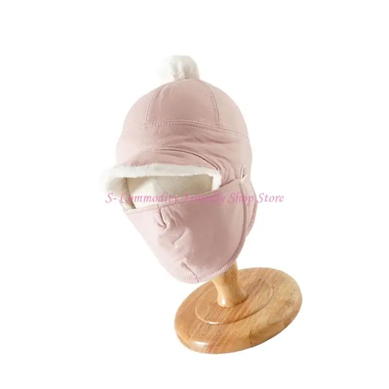85AE Gorro invernal bebé con protección de orejas y máscara