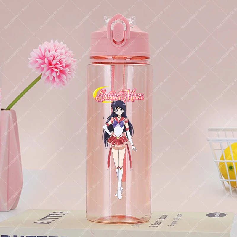Botella de agua bonita Sailor Moon para niñas con pajita, taza de bebida fría de plástico portátil para niños, tazas de jugo de dibujos animados para viajes deportivos - imagen 2