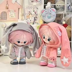 Ropa para muñeca de 20cm, accesorios para muñeca rosa y gris, Mini sudadera, chaqueta, vestido cambiante, juego, traje de repuesto con Orejas de conejo de dibujos animados