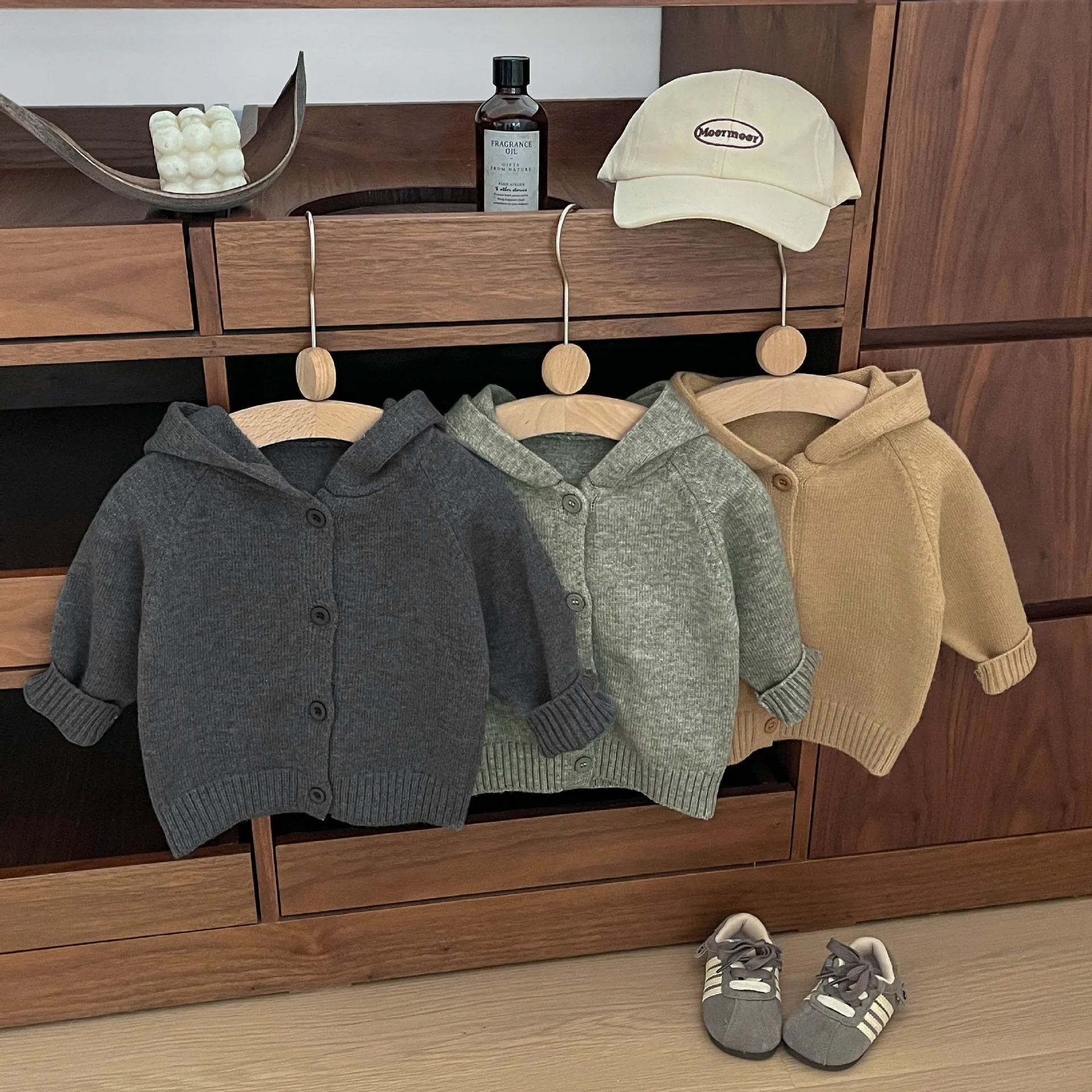 Suéter de otoño para niños, abrigo con capucha de punto que combina con todo para uso diario, moda coreana, para niños y niñas - imagen 3