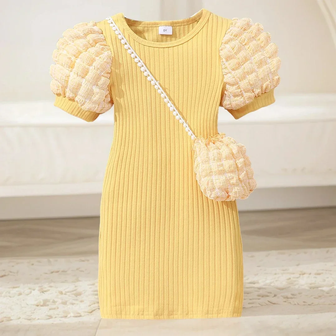 Vestido Midi de manga corta para niñas, ropa de moda de verano, ceñido al cuerpo, 2 a 8 años - imagen 2