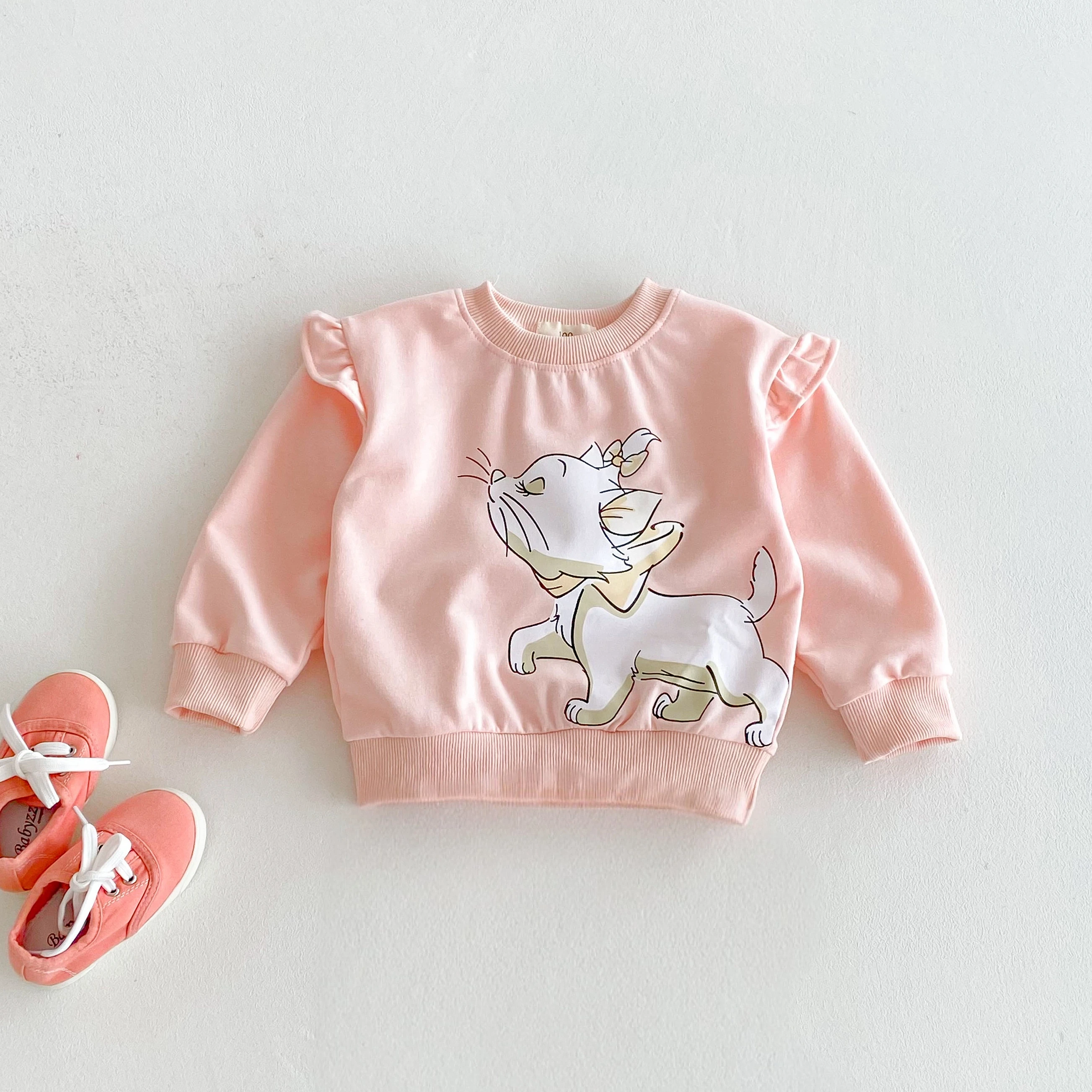 Sudaderas con estampado de gato Marie de Disney para niña, ropa holgada de moda con dibujos animados de Minnie para niño, Tops de manga larga con capucha y cuello redondo - imagen 2