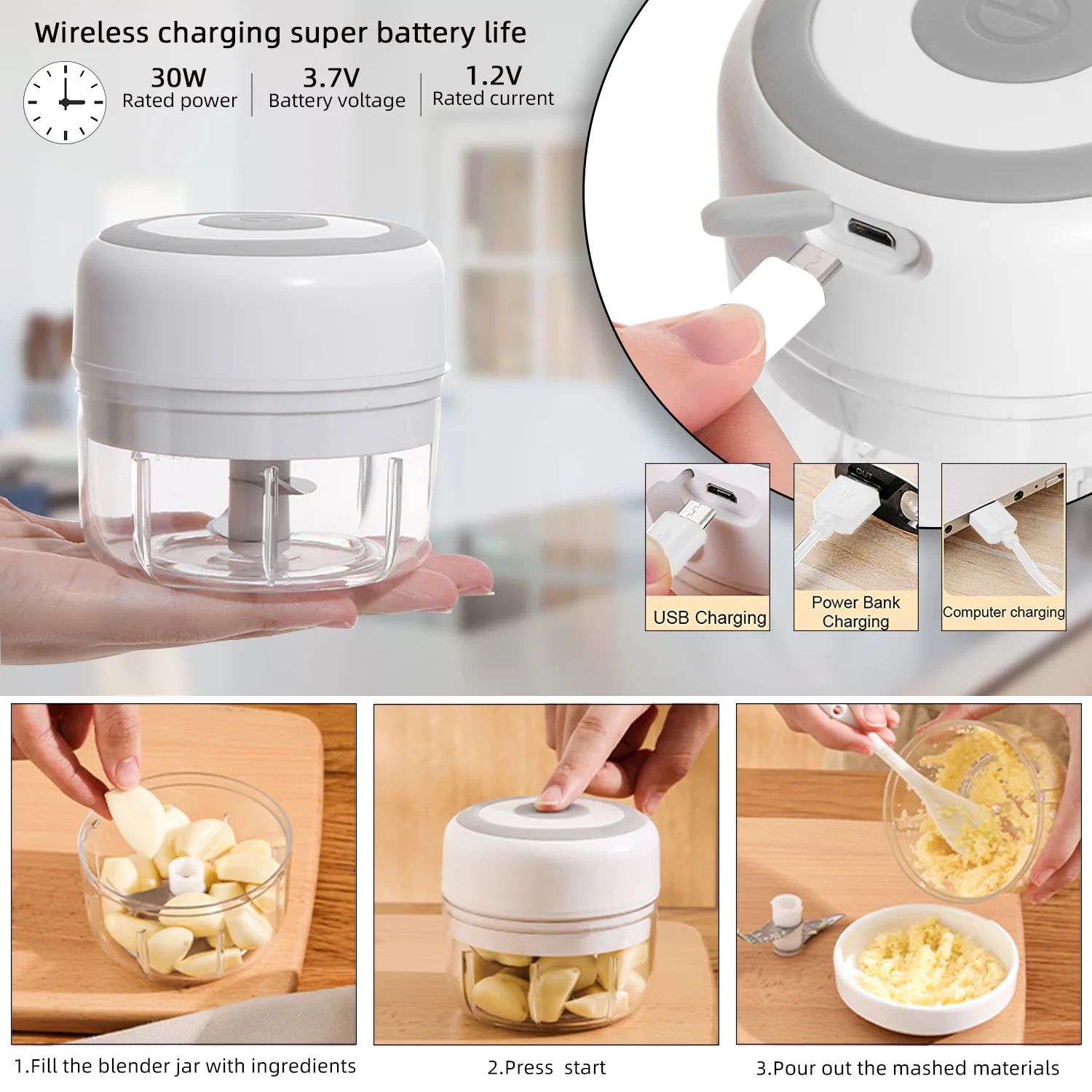 Electric Kitchen Food Chopper Mini Food Supplement Machine Usb Portable Meat Grinder Vegetable Chopper For Baby Food Gadgets - imagen 4